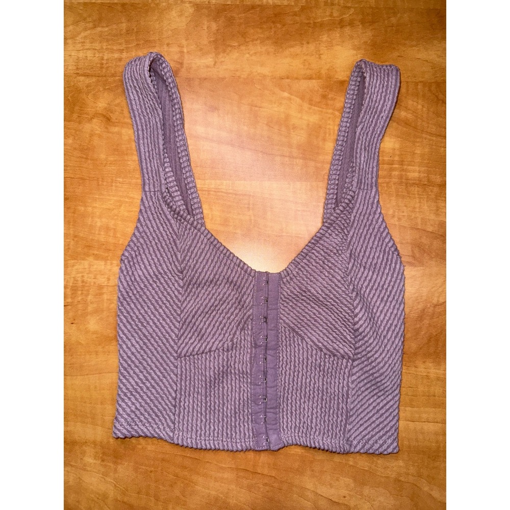 Urban Outfitters Purple Textured Hook and Eye Crop Top Sleeveless V-Neck XS